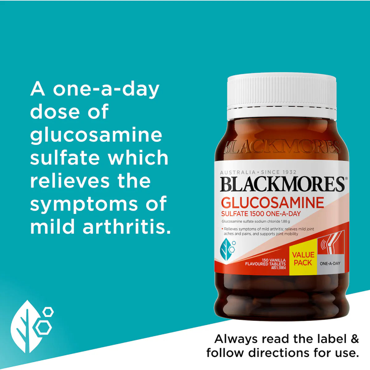 Blackmores Glucosamine Sulfate 1500mg Joint Health Vitamin Tablets 150 pack, view 5