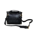 LeatherLuxe black leather handbag for women — elegant shoulder bag with premium finish and stylish gold accents