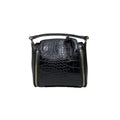 LeatherLuxe black leather handbag for women — elegant shoulder bag with premium finish and stylish gold accents