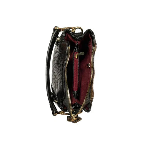 LeatherLuxe black leather handbag for women — elegant shoulder bag with premium finish and stylish gold accents