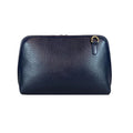 LeatherLuxe dark blue genuine leather clutch and shoulder crossbody bag with sleek design and gold-tone hardware