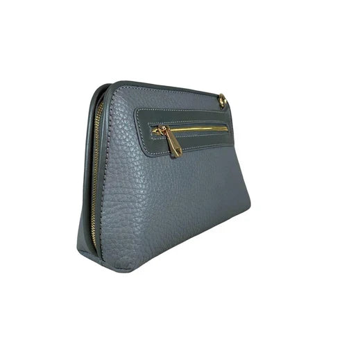 Gray Leather Clutch Bag by LeatherLuxe