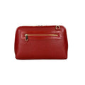 LeatherLuxe premium red leather clutch bag with gold hardware, designed for crossbody and shoulder wear, elegant women's accessory for evening and casual outings.