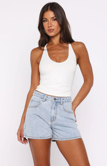 Maddy High Rise Denim Shorts Mid Blue Wash | Women's Denim