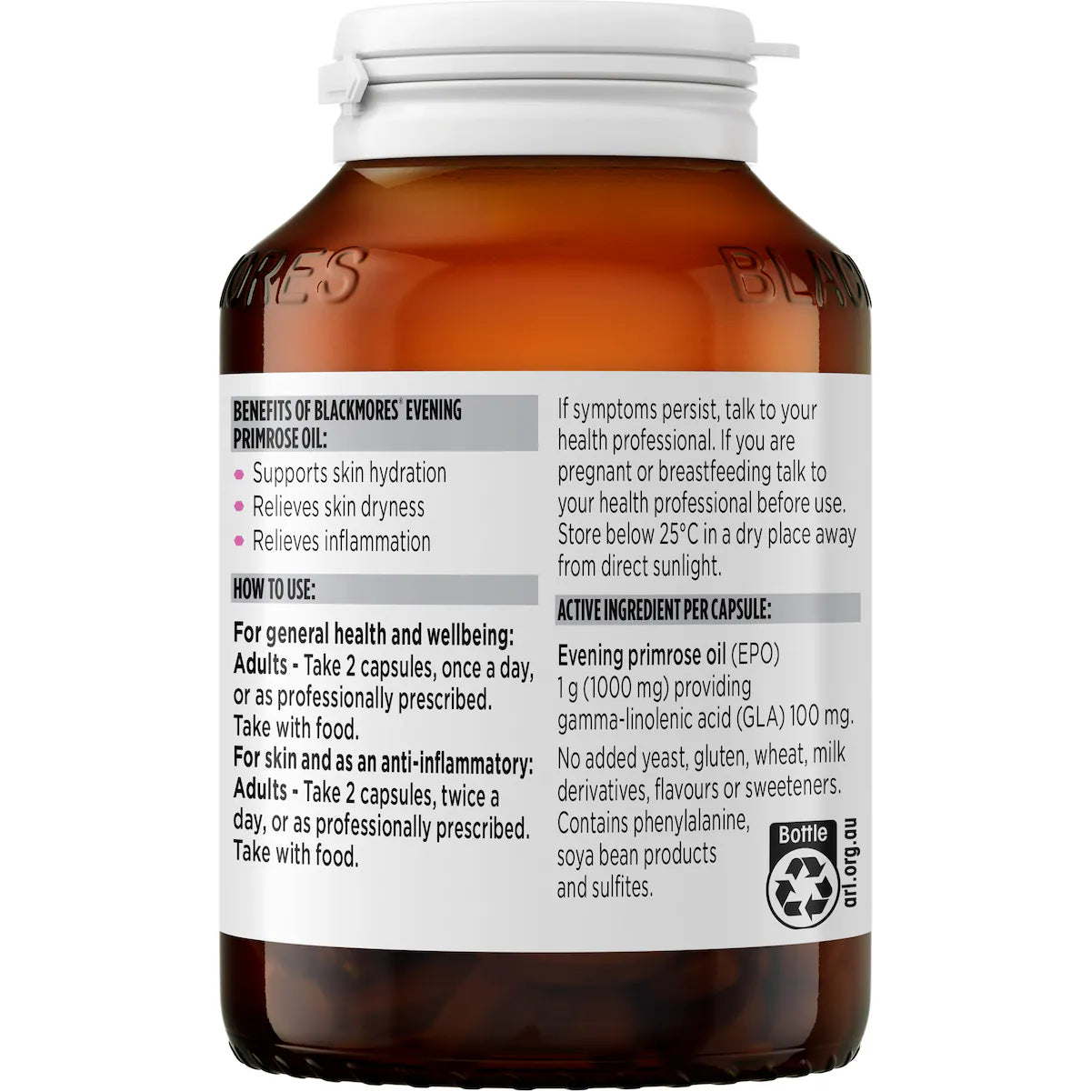 Blackmores Evening Primrose Oil Skin Health Vitamin Capsules 125 pack, view 3