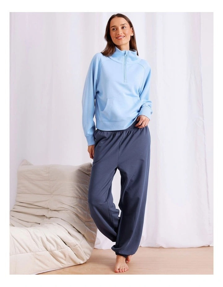 Chloe & Lola crew neck loungewear top in modal-polyester blend fabric.