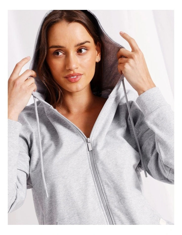 Chloe & Lola Loungewear Double Zip Hoodie in Grey Marle, view 3