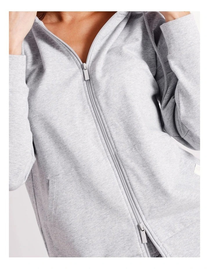 Chloe & Lola Loungewear Double Zip Hoodie in Grey Marle, view 4