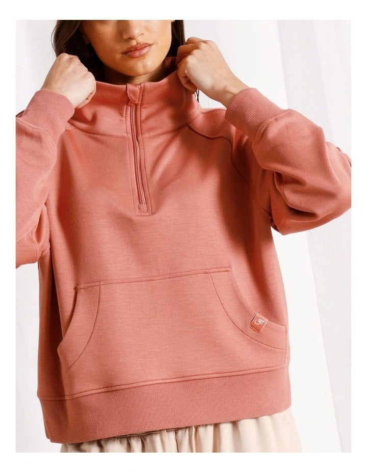 Chloe & Lola Loungewear Scuba 1/4 Zip Sweat in Terracotta, view 5