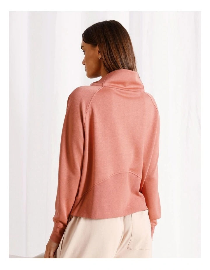 Chloe & Lola Loungewear Scuba 1/4 Zip Sweat in Terracotta, view 2