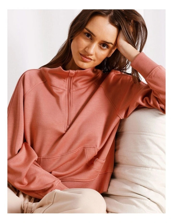 Chloe & Lola Loungewear Scuba 1/4 Zip Sweat in Terracotta, view 6