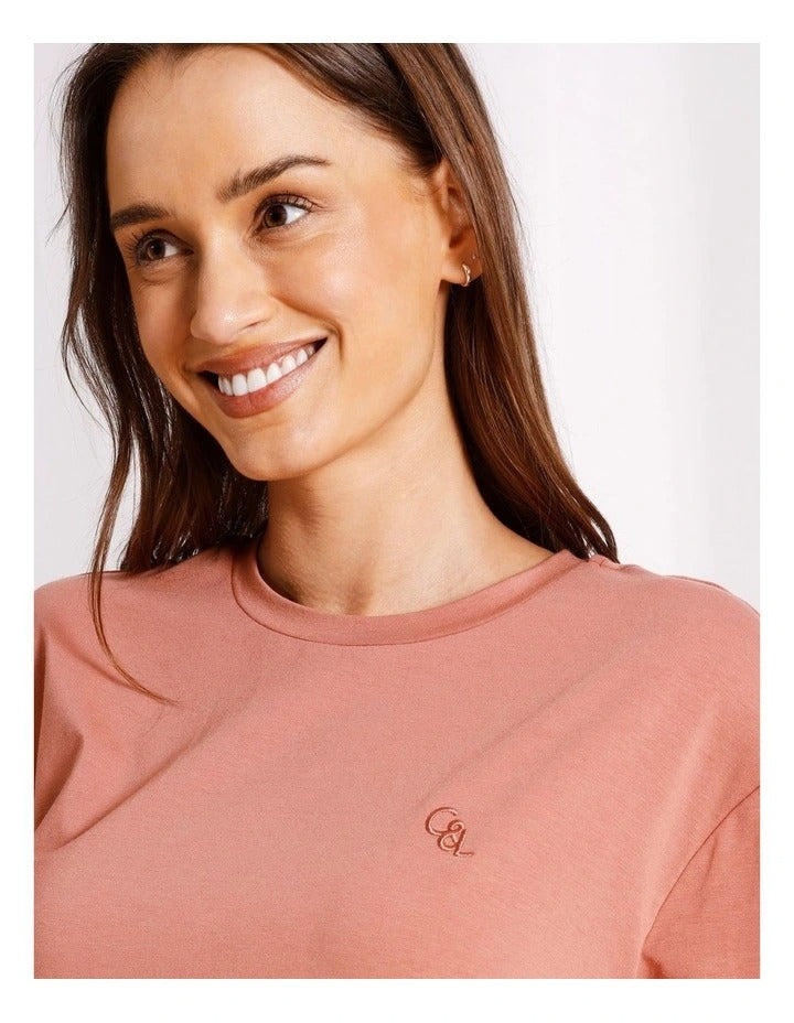 Chloe & Lola relaxed boxy tee in ultra-soft 100% cotton, featuring a round neck and relaxed fit.