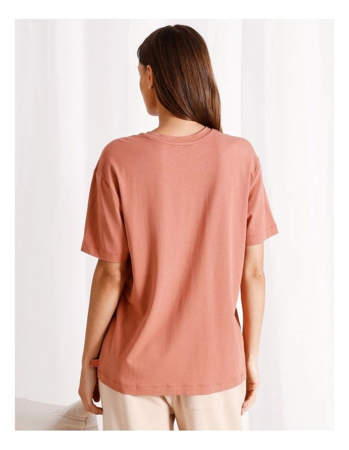 Chloe & Lola relaxed boxy tee in ultra-soft 100% cotton, featuring a round neck and relaxed fit.
