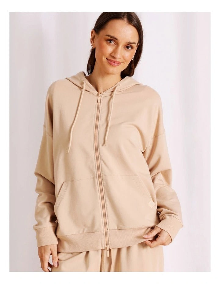Chloe & Lola Loungewear Double Zip Hoodie in Latte, view 3