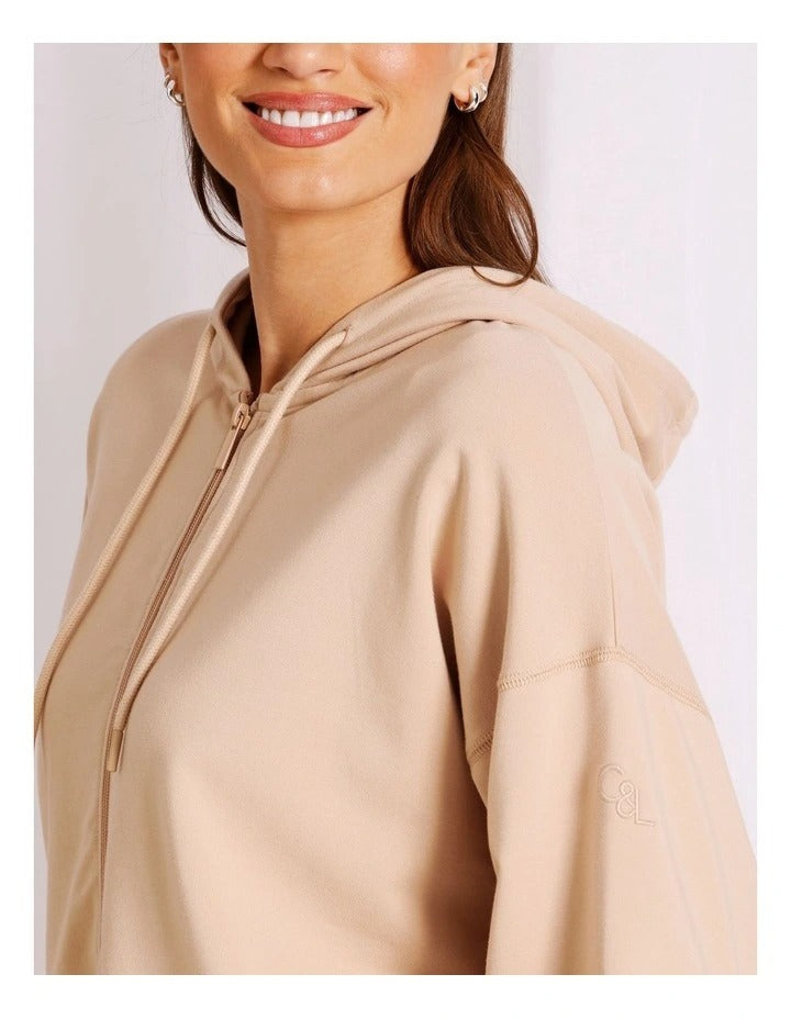 Chloe & Lola Loungewear Double Zip Hoodie in Latte, view 5