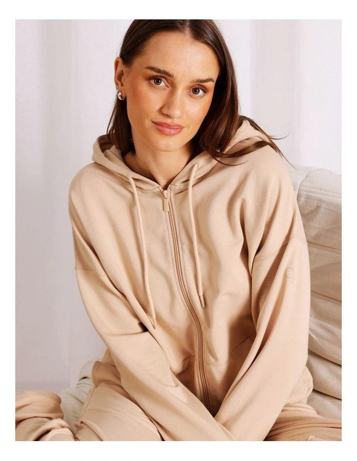 Chloe & Lola Loungewear Double Zip Hoodie in Latte, view 7