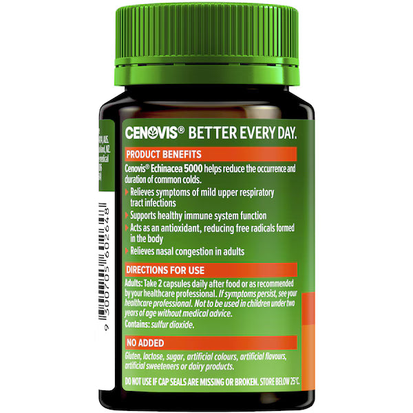 Cenovis Echinacea 5000 Capsules 60 pack for immune system support – natural herbal supplement for cold and flu relief.