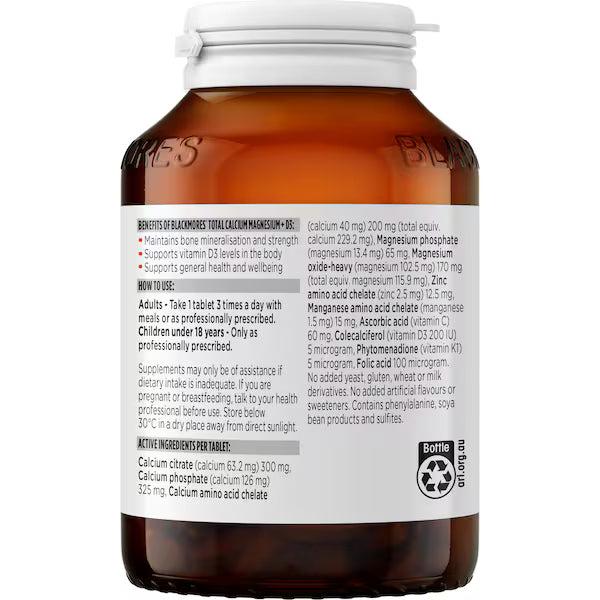 Blackmores Total Calcium Magnesium + D3 Bone Health Vitamin Tablets 125 pack, view 4