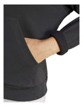 Adidas Essentials Small Logo French Terry Hoodie in Black with soft cotton blend and chest 3 Bar Logo