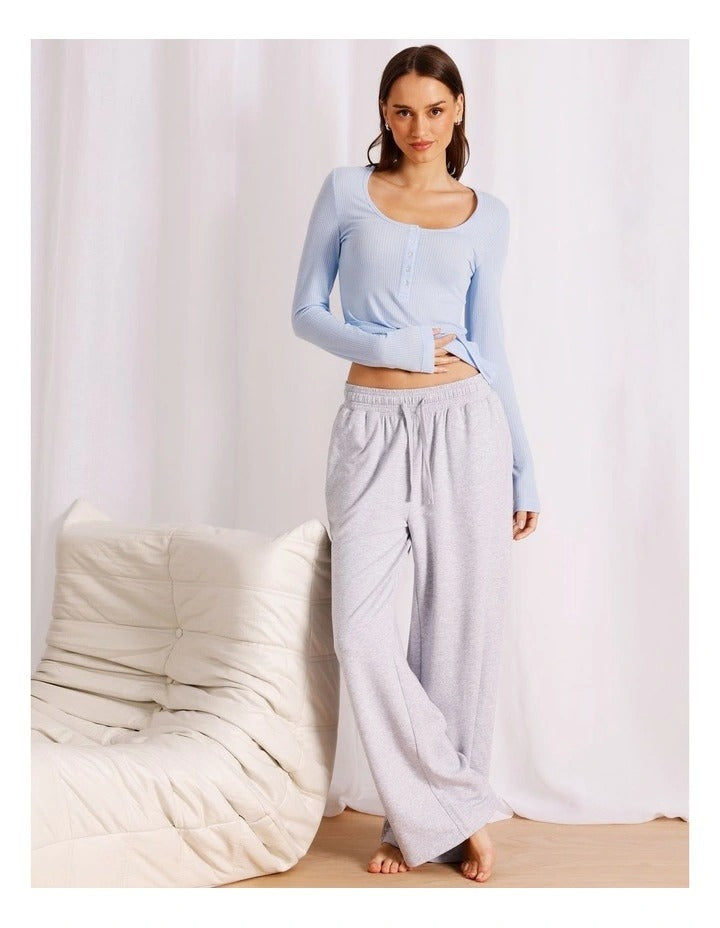 Chloe & Lola Loungewear Long Sleeve Henley Top in Baby Blue, view 7