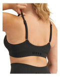 Move Rib Seamless Crop in ribbed nylon elastane with removable cups, soft vee neckline, moisture-wicking finish, and supportive underbust elastic
