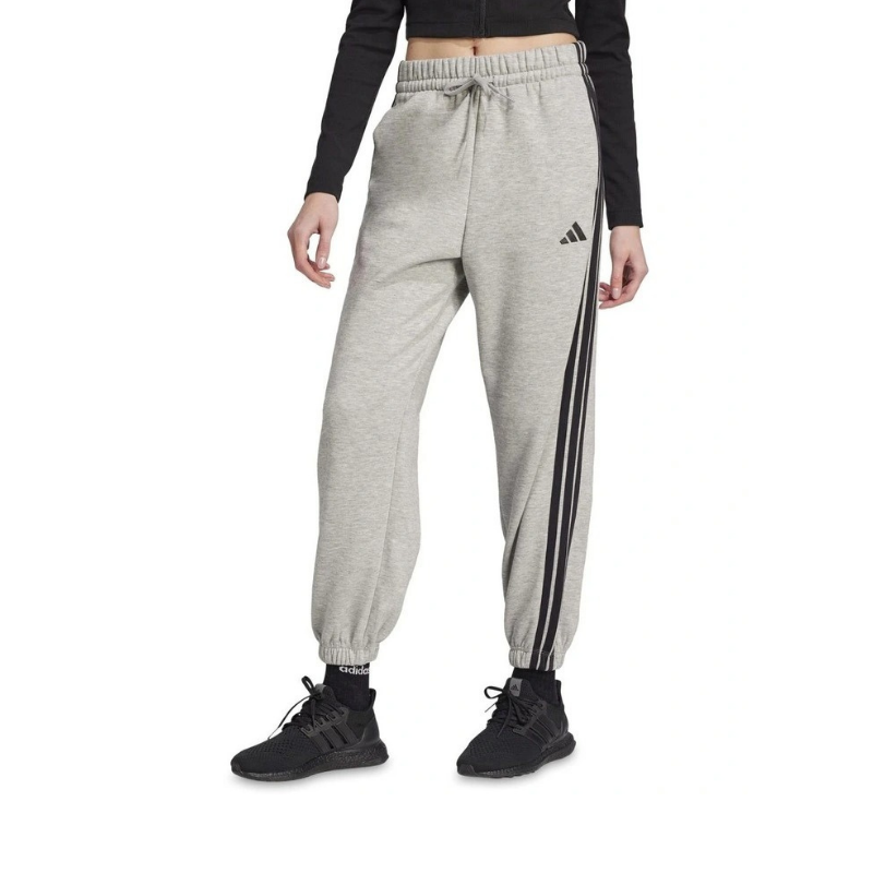 Adidas 3-Stripes Fleece Loose Joggers Grey Front View