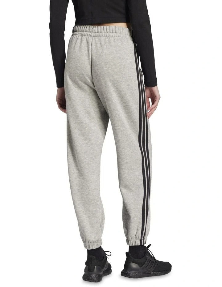 Adidas 3-Stripes Fleece Loose Joggers Grey Front View