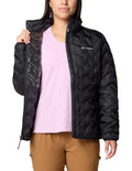 Columbia Delta Ridge II Down Hooded Jacket in Black with Omni-Heat lining, water-resistant fabric, and zippered hand pockets