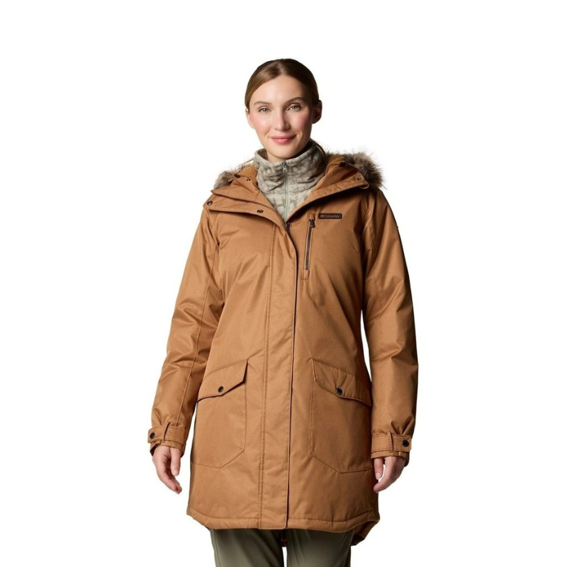 Columbia Suttle Mountain Long Insulated Jacket in Camel Brown, view 1
