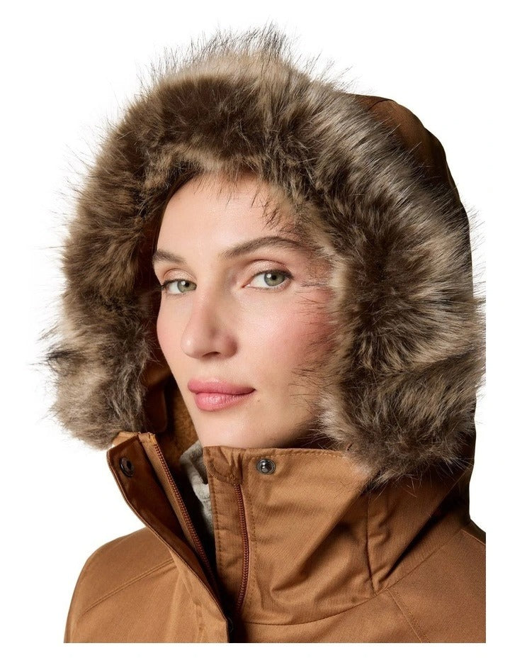Columbia Suttle Mountain Long Insulated Jacket in Camel Brown, view 5