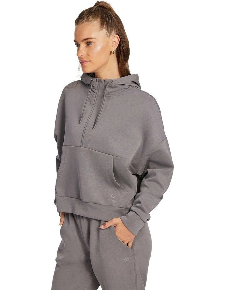 Rockwear Travel Hip Half Zip Hoodie in Almond, view 3