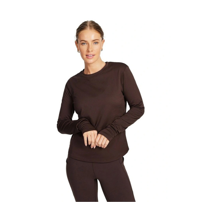 Rockwear Long Sleeve Crew Top in Chocolate – Front View