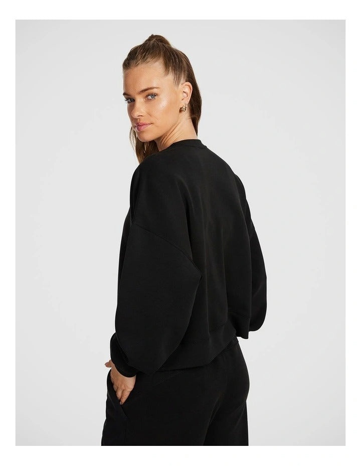 Rockwear Travel Hip Length Crew Sweater in Black, view 3