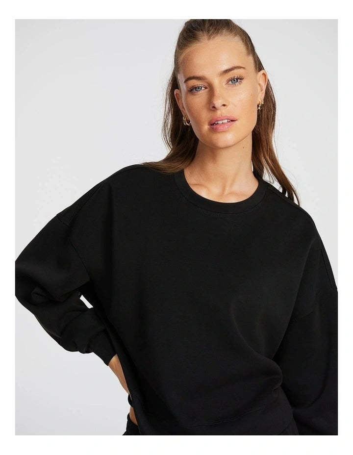 Rockwear Travel Hip Length Crew Sweater in Black, view 4