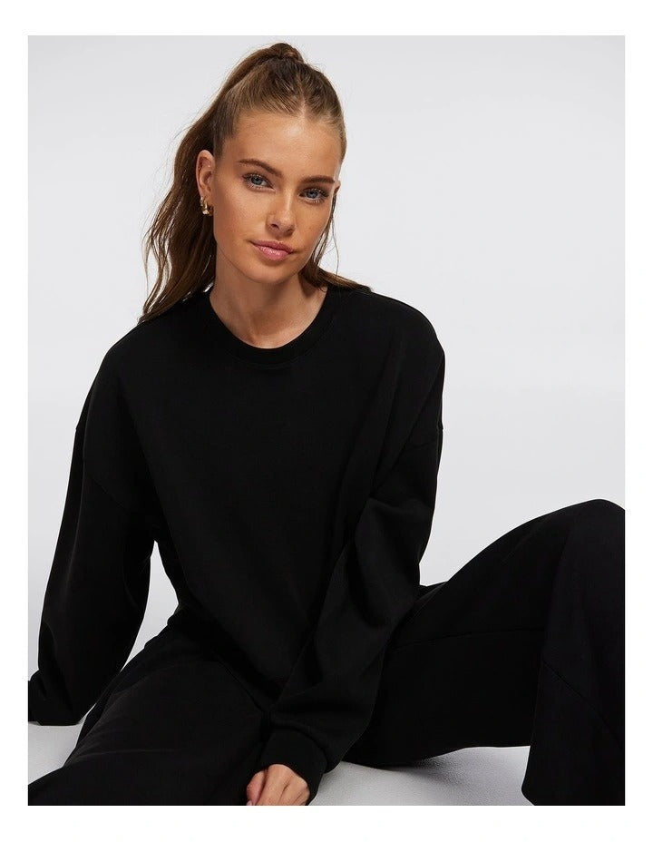 Rockwear Travel Hip Length Crew Sweater in Black, view 6