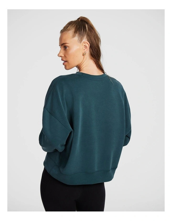 Rockwear Travel Hip Length Crew Sweater in Midnight Green, view 2
