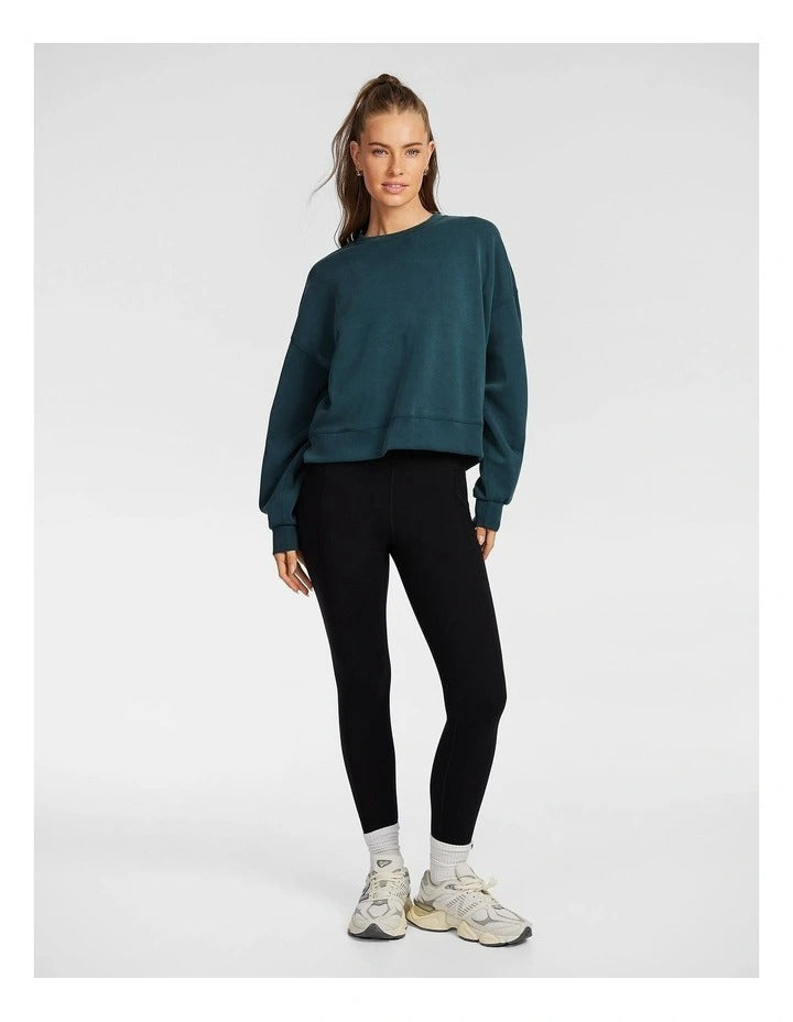 Rockwear Travel Hip Length Crew Sweater in Midnight Green, view 5