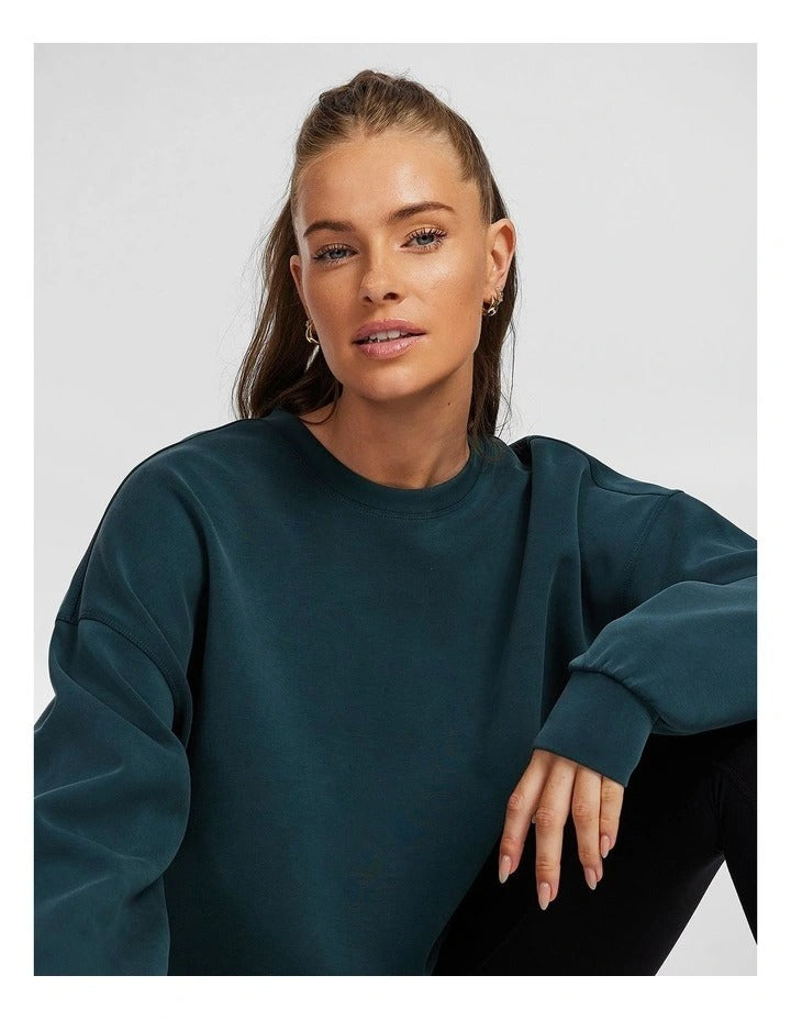 Rockwear Travel Hip Length Crew Sweater in Midnight Green, view 6