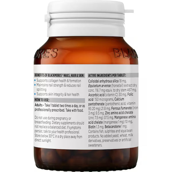Blackmores Nails Hair & Skin Beauty Vitamin Tablets 60 pack, view 3