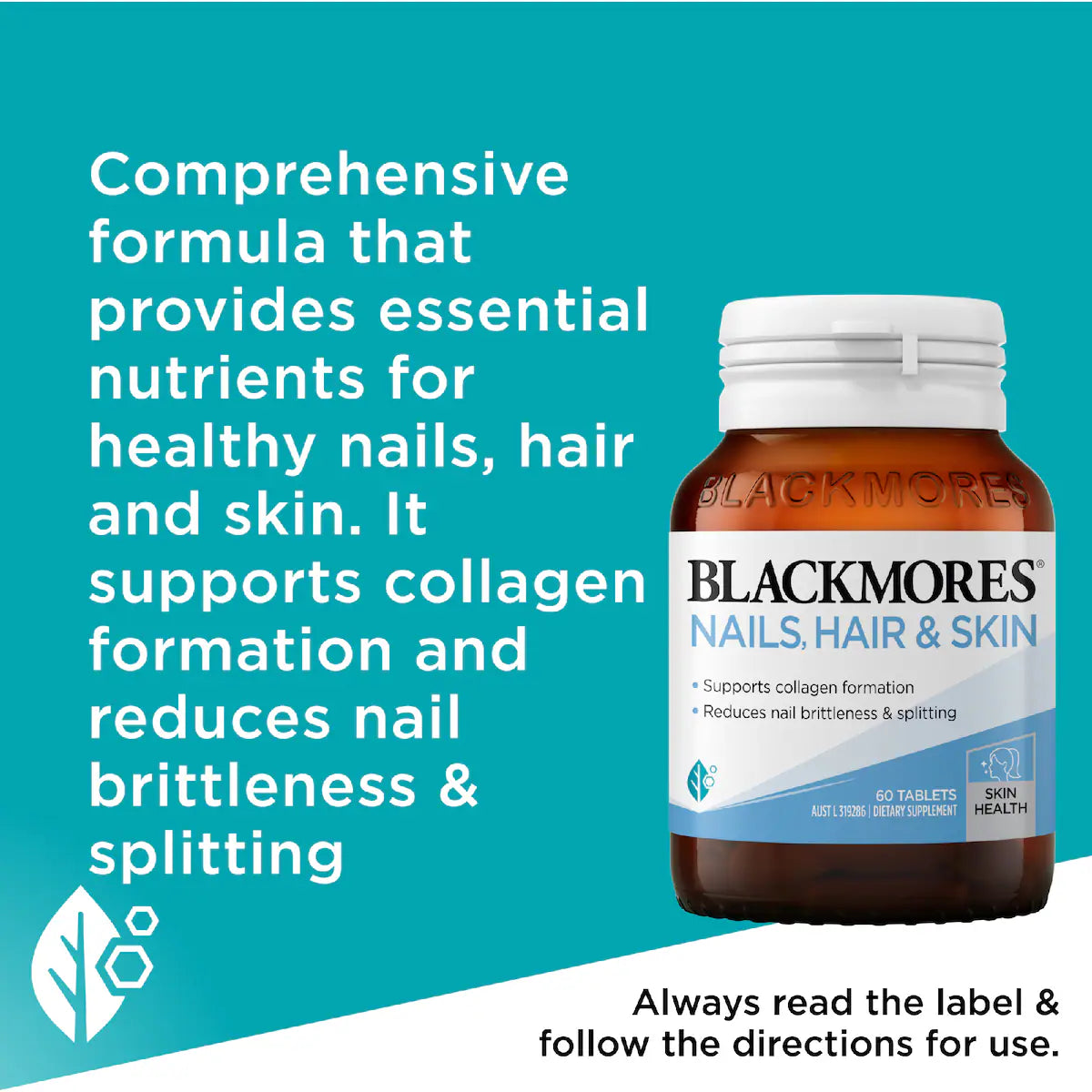Blackmores Nails Hair & Skin Beauty Vitamin Tablets 60 pack, view 4
