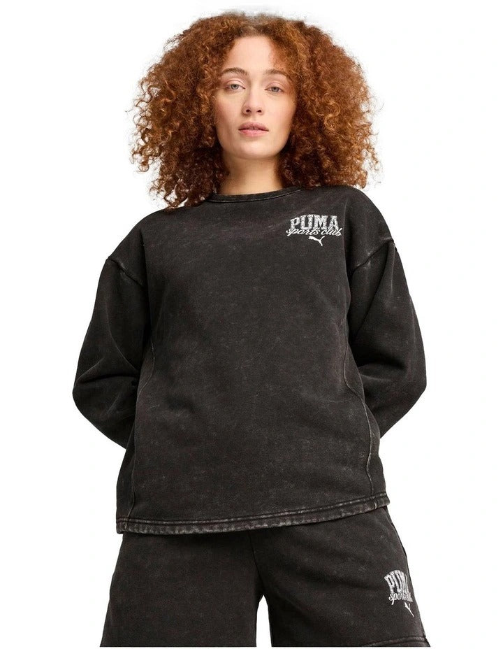 Puma Class Comfort Crew Jumper with vintage washed finish and graphic rubber print