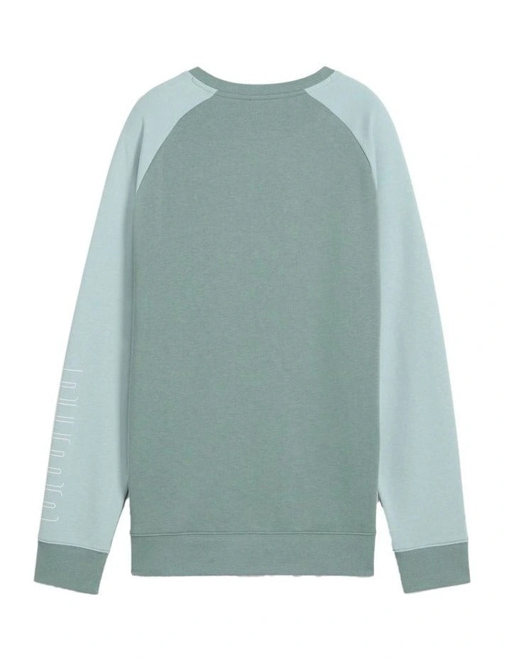 Puma Sport Relaxed Crew Jumper with cotton and recycled polyester blend, featuring No.1 logo rubber print, piping details, and ribbed neck and cuffs