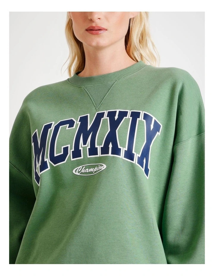 Champion oak green crew neck jumper with logo