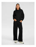 Rockwear Plush Fleece Hoodie in Black, women's soft, cozy, and relaxed-fit fleece hoodie for winter layering and casual wear.