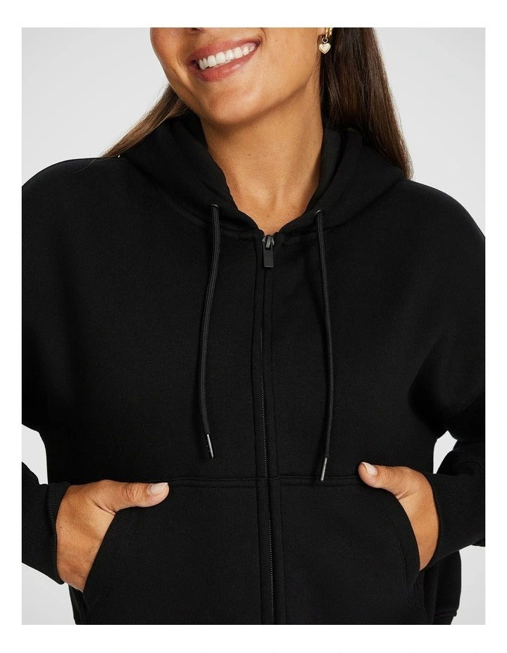 Rockwear Cosy Fleece Zip Through Hoodie in Black for Women