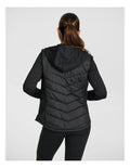 Rockwear Warm All Ways Vest in Black with cozy hood and chevron stitched panels.