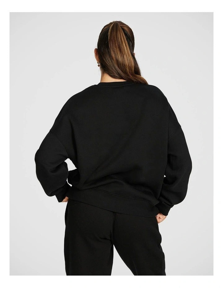 Rockwear Cosy Fleece Longline Crew Sweatshirt in Black