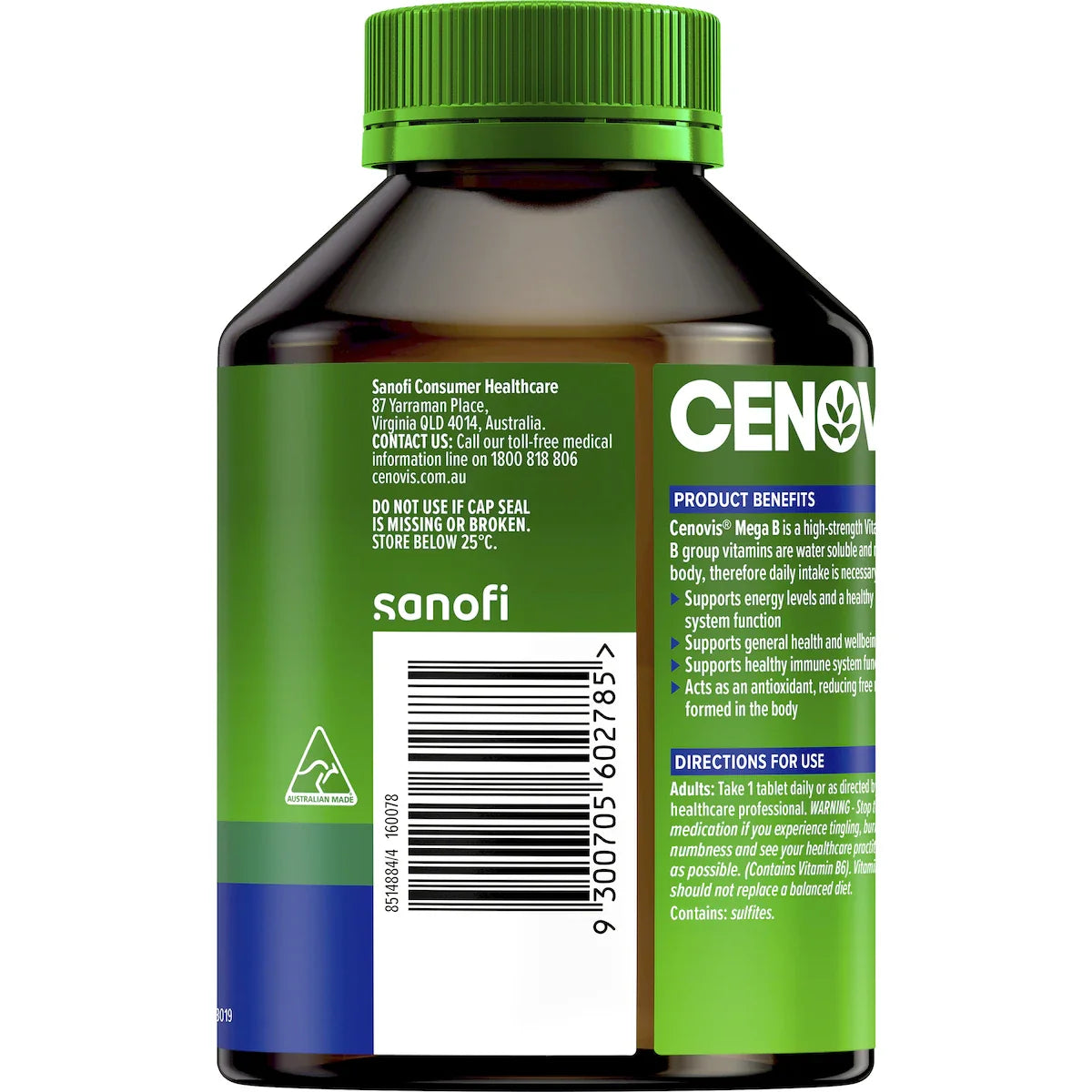 Cenovis Mega Vitamin B Tablets 200 pack – energy support supplement with B3, B6, B12, and Biotin for daily vitality and metabolism boost