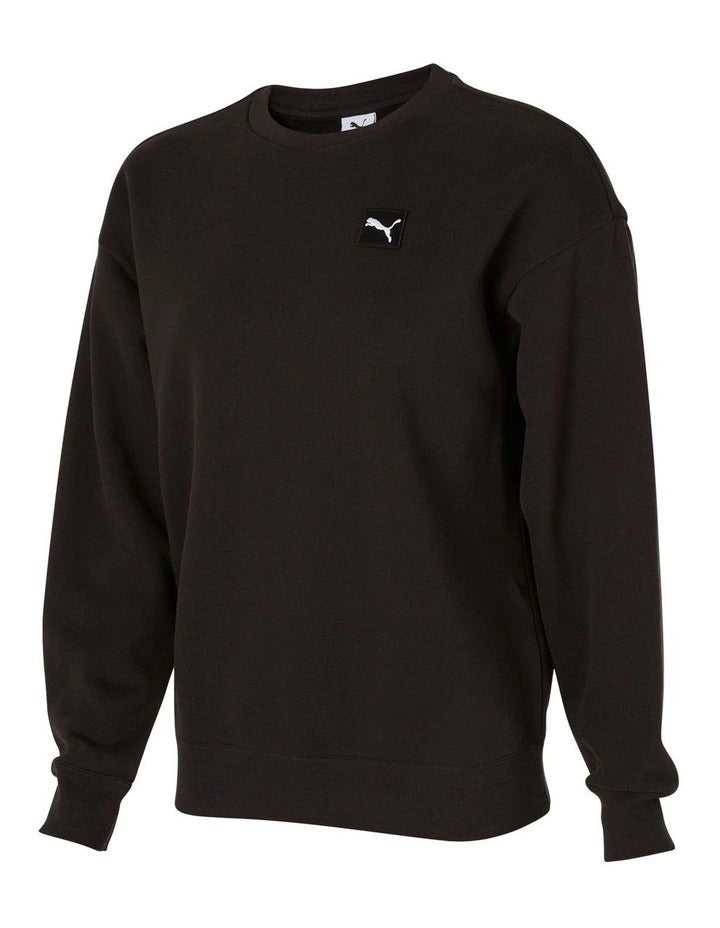 Puma Ess Elevated Badge Crew Fl Sweatshirt in cotton blend with embroidered Puma Cat logo, ribbed cuffs and hem for casual style