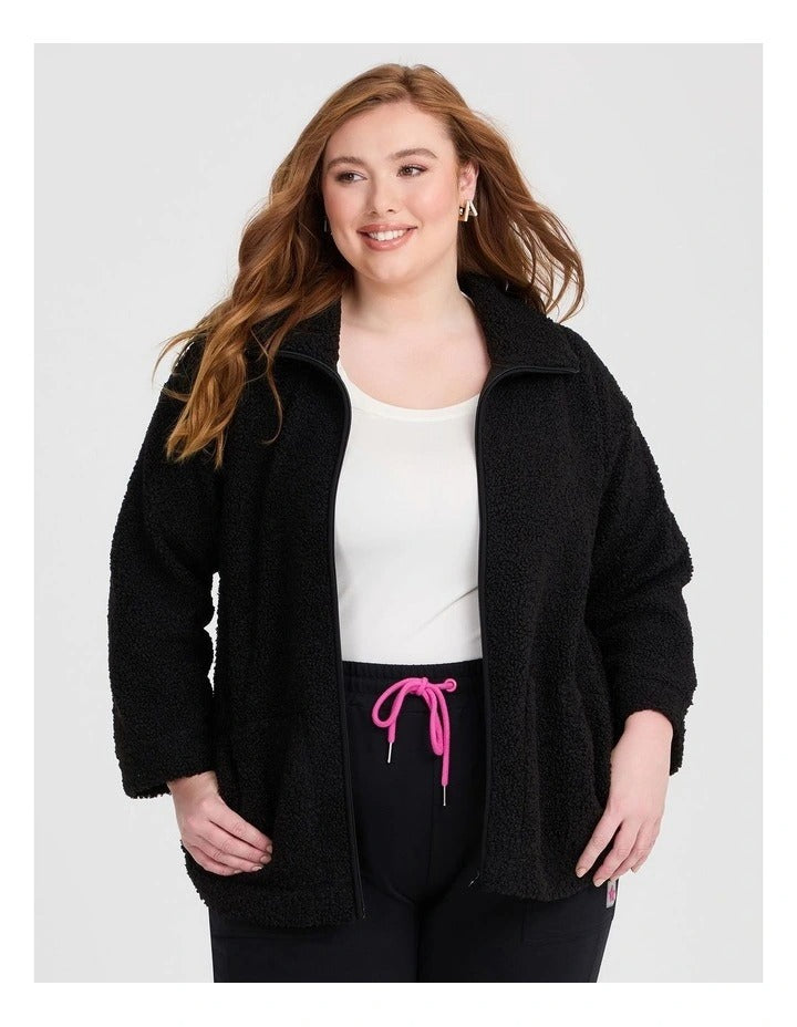 Taking Shape Teddy Zip Through Jacket Black, view 3